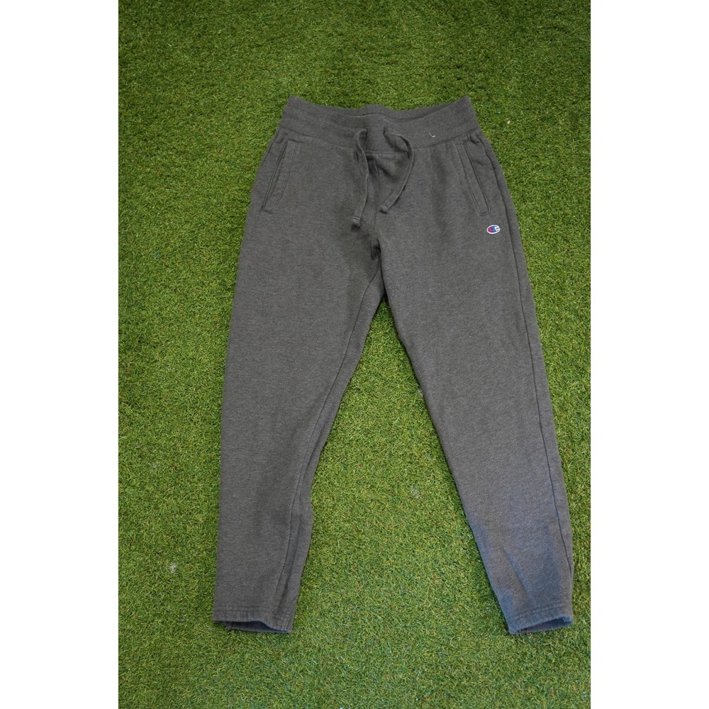 Champions Jogger Pants Mens M‎ Gray Fleece Lined Logo Tapered Leg Drawstring